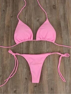 Pink Triangle String Bikini Set